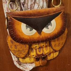Brown and Yellow Owl Design Women Bag